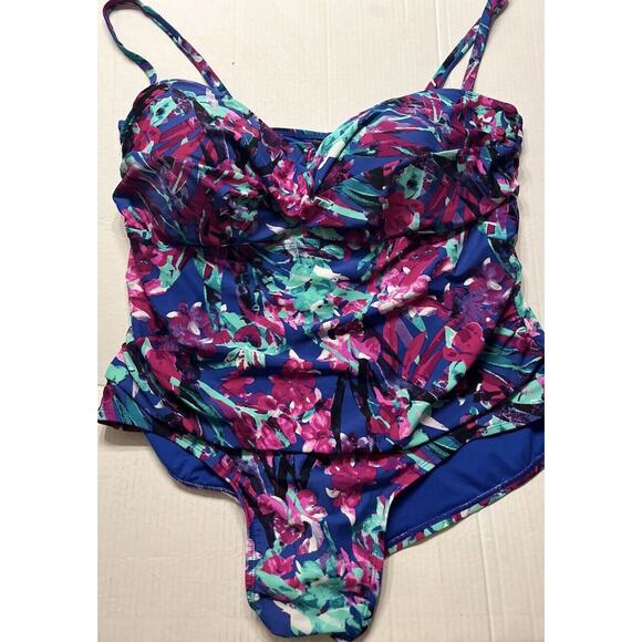 Catalina 3X (22W-24W) One Piece Swim Suit Floral w/adjustable straps blue - Picture 7 of 7